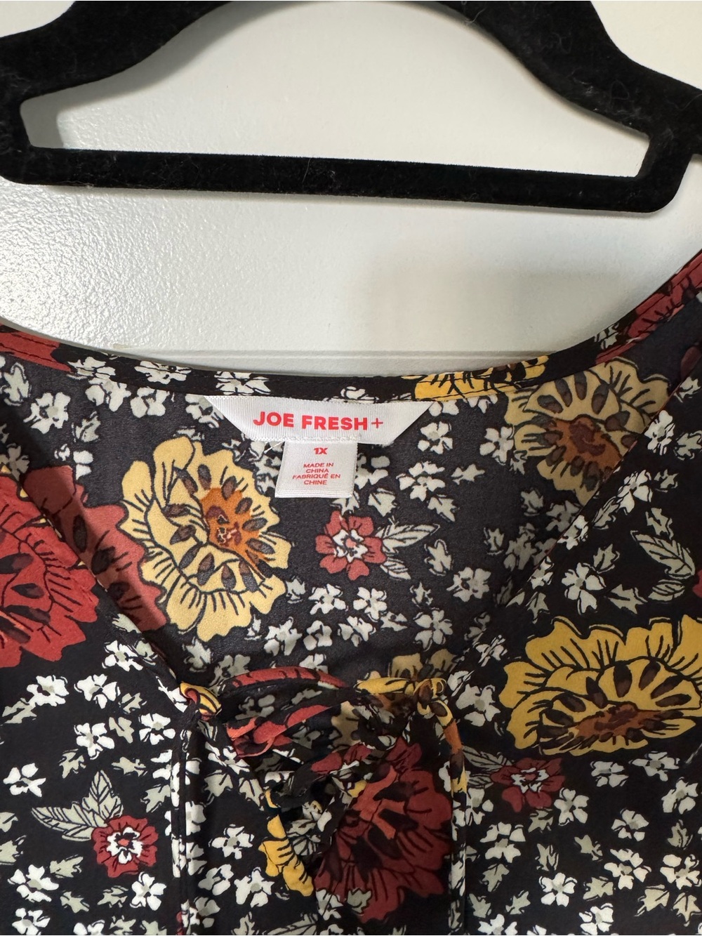 Black Floral Long-Sleeve Swing Dress with Red and Yellow flowers - Picture 3 of 3
